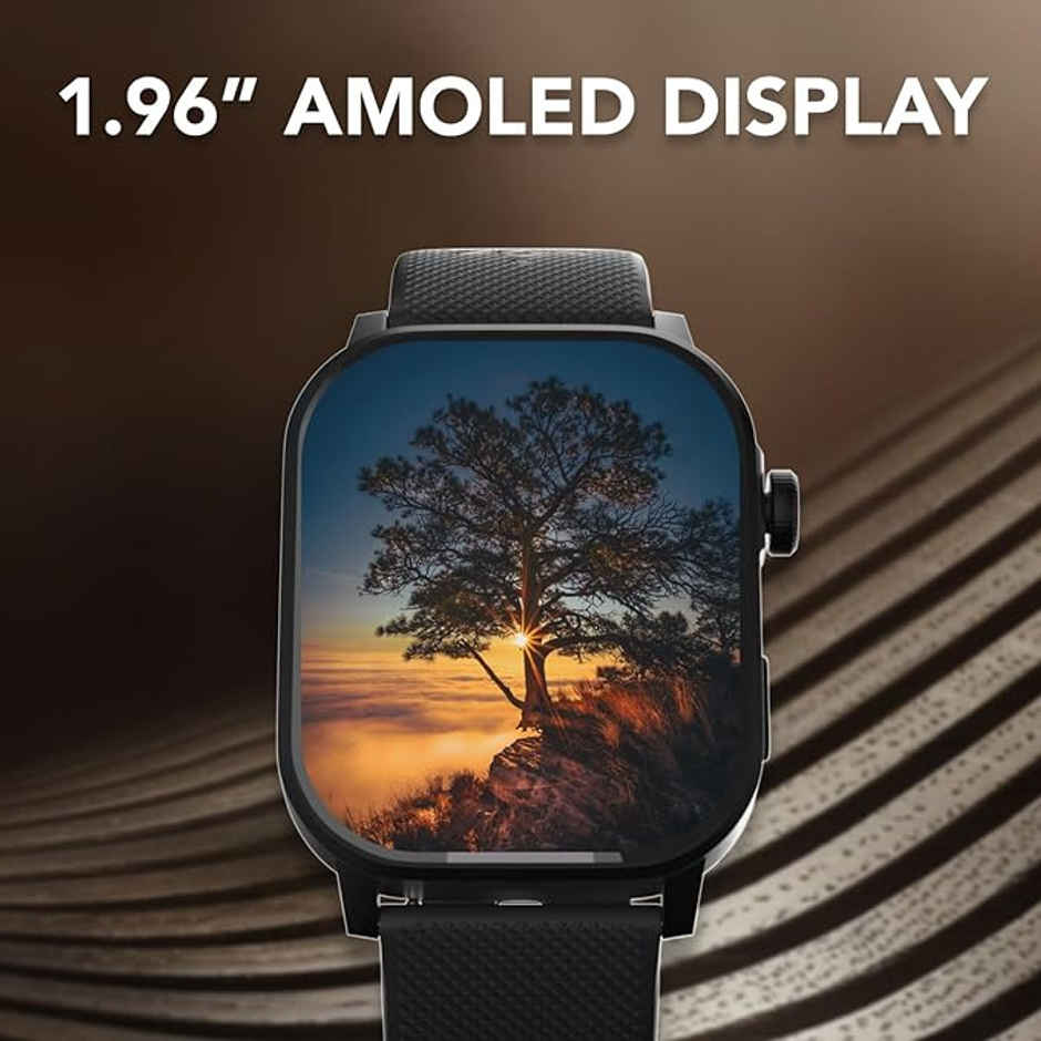 Cultsport Ace X 1.96" AMOLED Display, Live Cricket Score, AOD, BT Calling Smartwatch (Black)