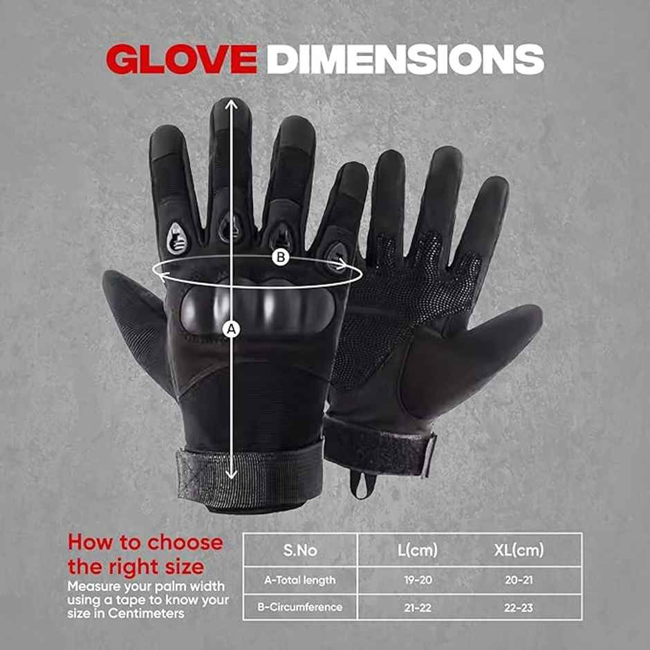 AutoGuys FF|1 Full|Finger Bike Riding Gloves Knuckle Armour Hand Gloves Washable | Size | L, Black