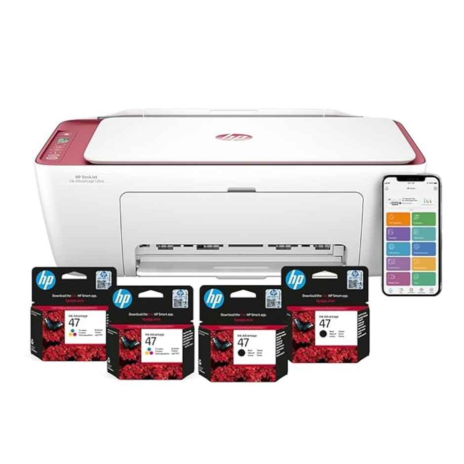HP Ink Advantage Ultra 4929 Colour USB Print, Copy, Scan, Self Reset WiFi, Smart App Setup, Print Per Page Cost Starting at 44Paise/Page with 2 Additional Sets of Inks, Ideal for Home - White