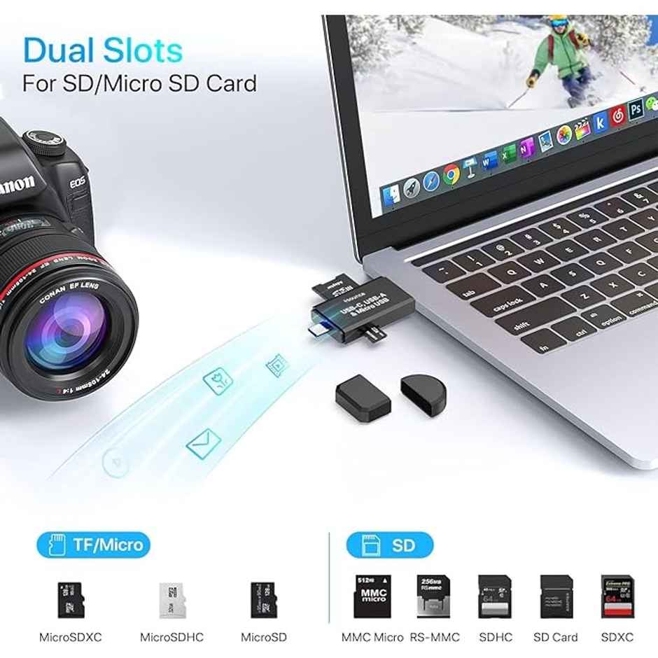 Sounce 3 In 1 Sd Card Reader Usb Type C, Usb 3.0 And Micro Usb Otg Memory Card Adapter,Black