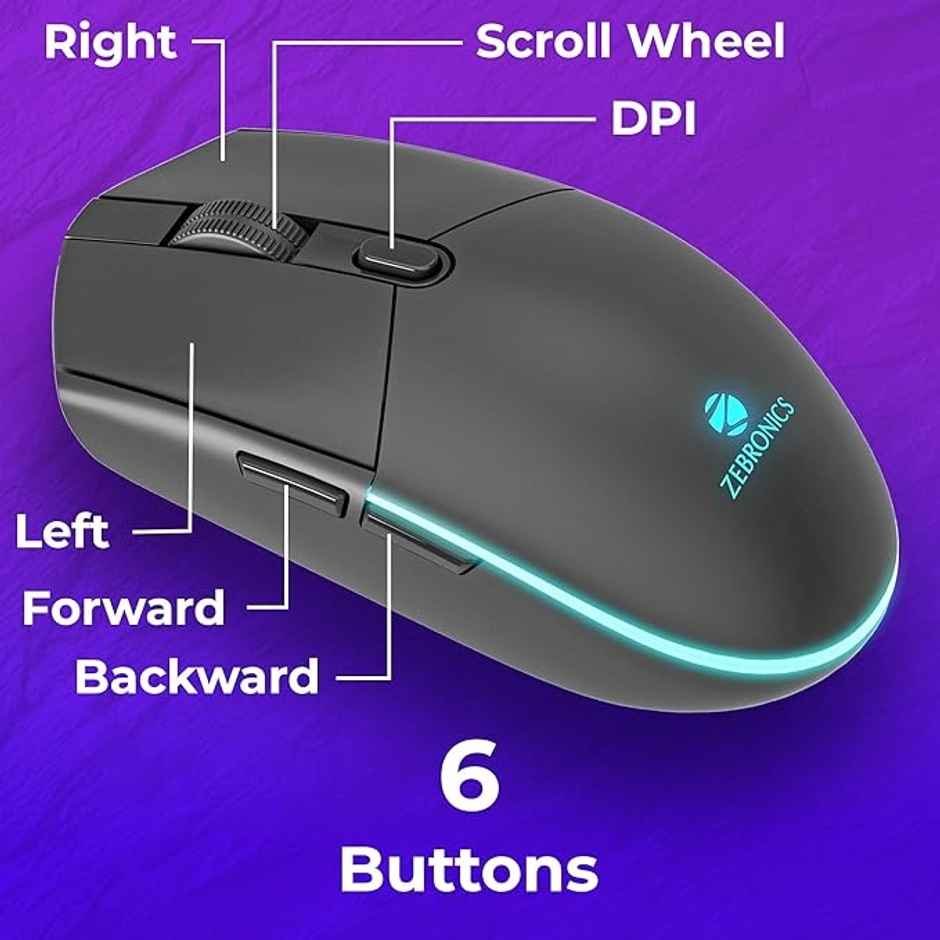 Zebronics War M Wired Gaming Mouse, 6 Buttons, Upto 4200 Dpi, Usb Interface, Breathing Led