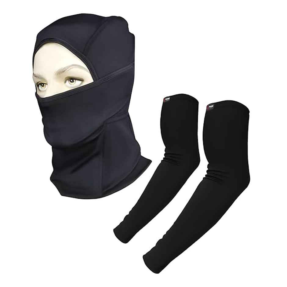 Autofy Pro-Fit Arm Sleeves | 240 Gsm & Cool-Max Balaclava | 240 Gsm Combo | Unisex - Pack Of 2 Combo