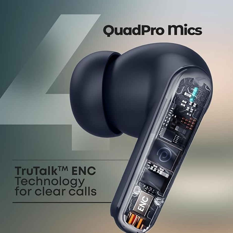 pTron Bassbuds Bliss TWS Earbuds | TruTalk ENC Calls | 40H Playtime | 50ms Game/Music Mode - Blue