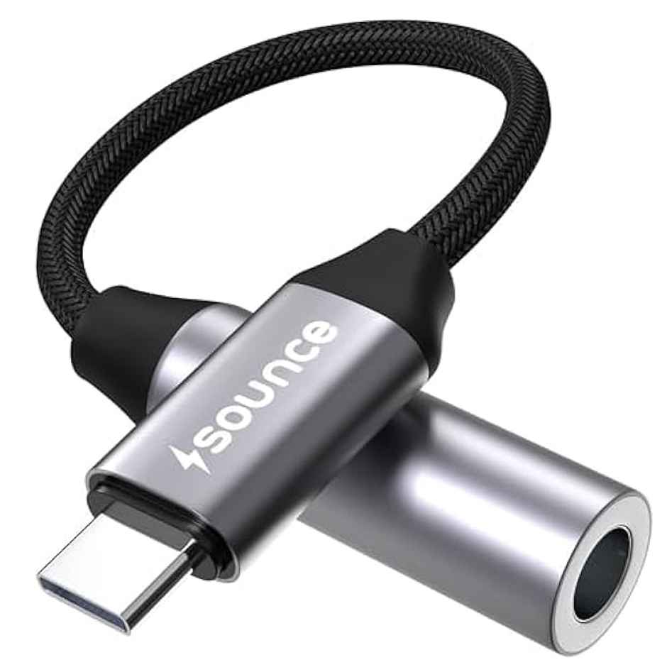 Sounce Type - C To 3.5 mm Female Adapter | Type C Headphone Audio Jack Cable Cord Hi-Fi Dongle - Grey