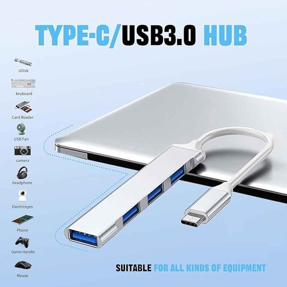 Sounce 4 In 1 Portable Usb C Hub (Type-C To 4 Usb-A Ports) With Aluminum Shell, White