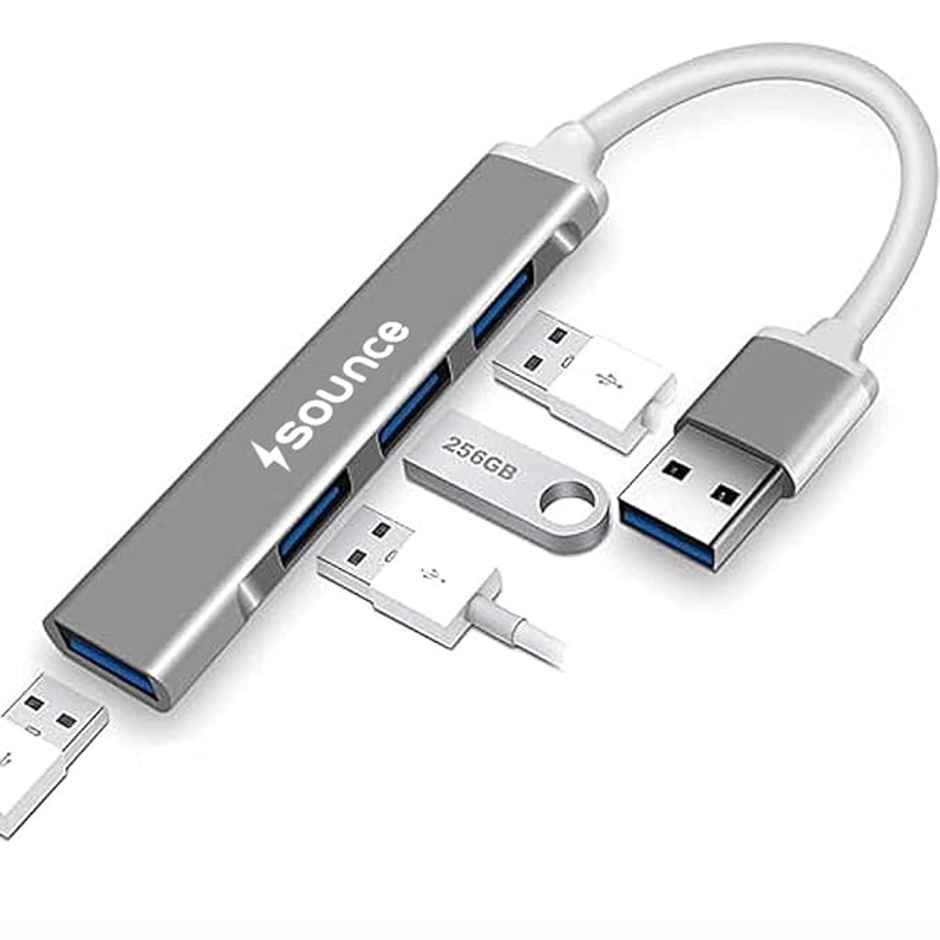 Sounce 4-Port USB 3.0 Hub with Aluminium Shell For Pc-Macbook-Mac Pro-iMac-Surface Pro | Grey
