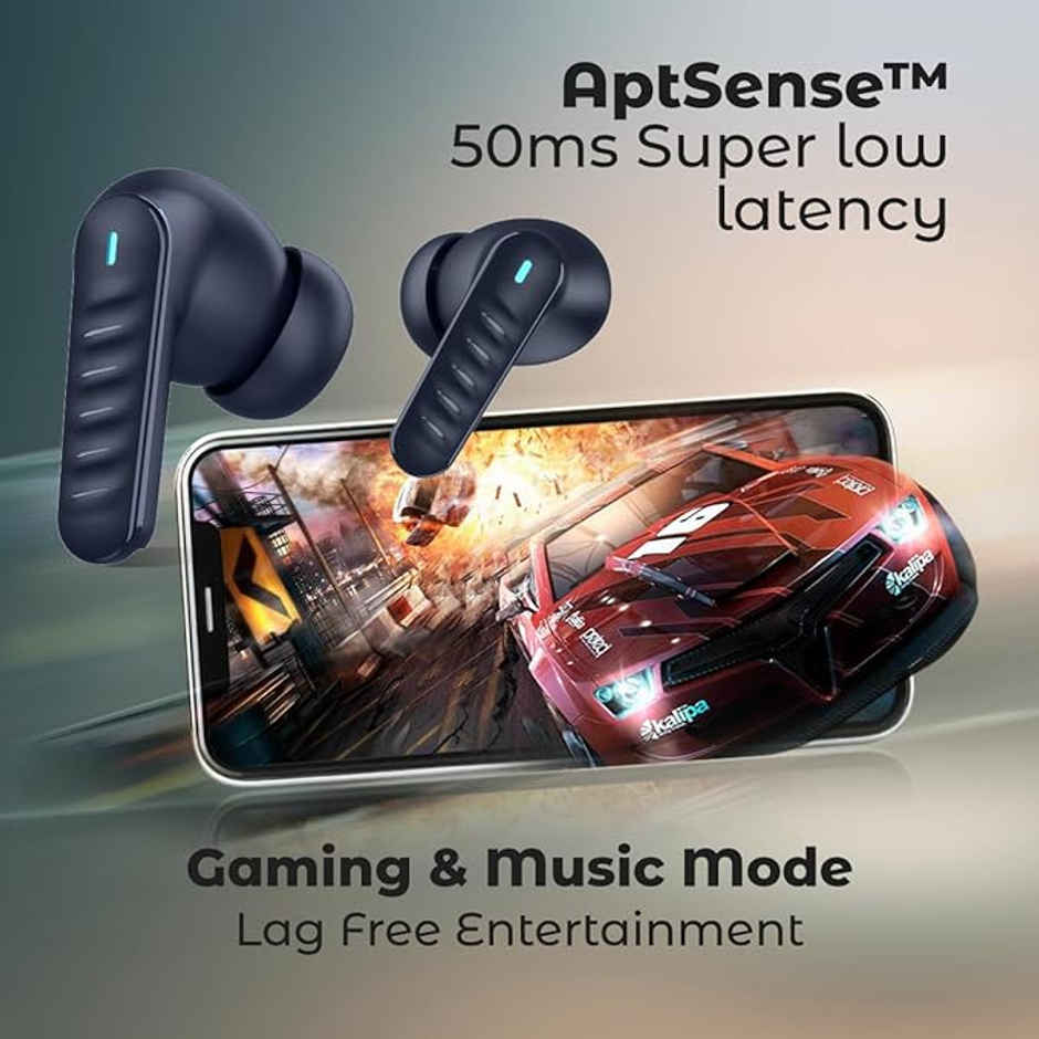 pTron Bassbuds Bliss TWS Earbuds | TruTalk ENC Calls | 40H Playtime | 50ms Game/Music Mode - Blue