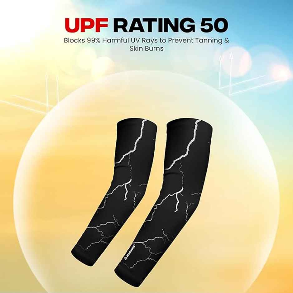 Autofy Active Fit 240 GSM Unisex Arm Sleeves | UV Protection Compression & Cooling Effect | Black
