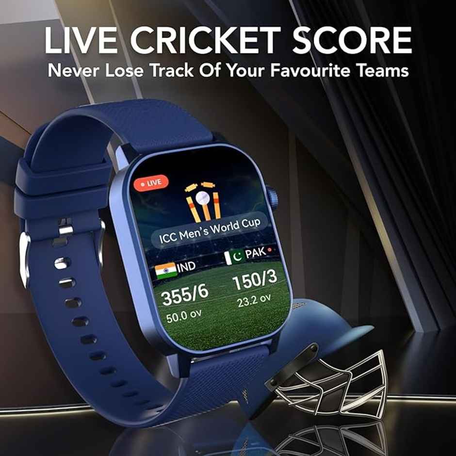Cultsport Ace X 1.96" AMOLED Display, Live Cricket Score, AOD, BT Calling Smartwatch (Blue)