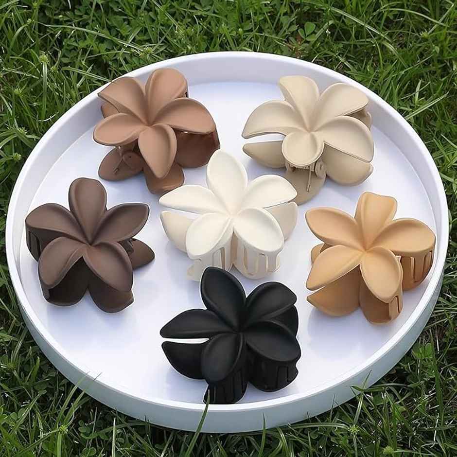 Bronson Professional 2 Pcs Hair Claw Clips Medium Matte Flower Hair Clutcher | Multicolour