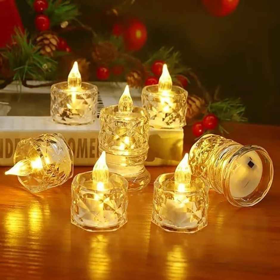 Perpetual LED Diya Candles Electric Flameless Smokeless Lights Pack of 12 Crystal Design