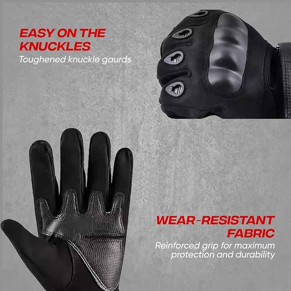 AutoGuys FF|1 Full|Finger Bike Riding Gloves Knuckle Armour Hand Gloves Washable | Size | XL, Black