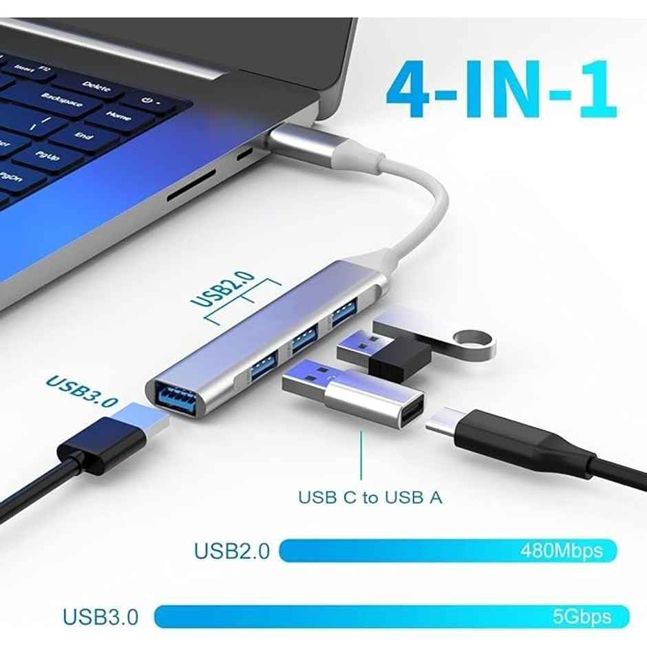 Sounce 4 In 1 Portable Usb C Hub (Type-C To 4 Usb-A Ports) With Aluminum Shell, White