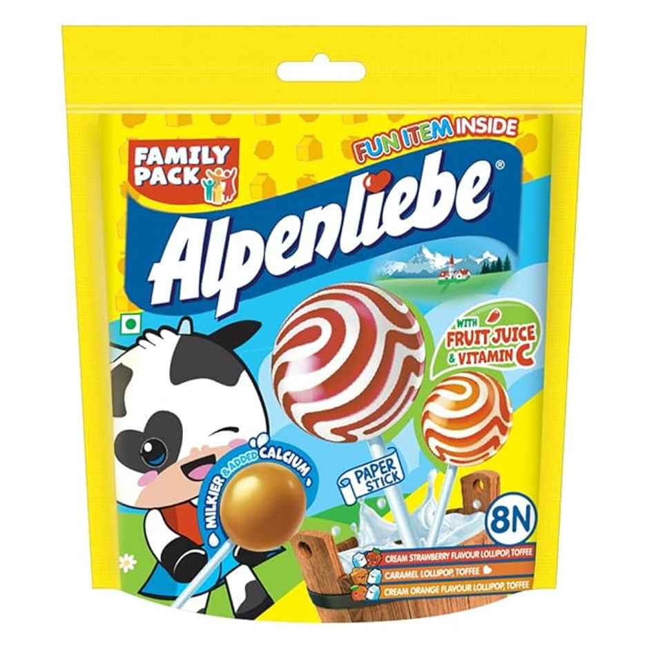 Alpenliebe Lollipop Orange, Strawberry & Caramel Flavour Family Pack