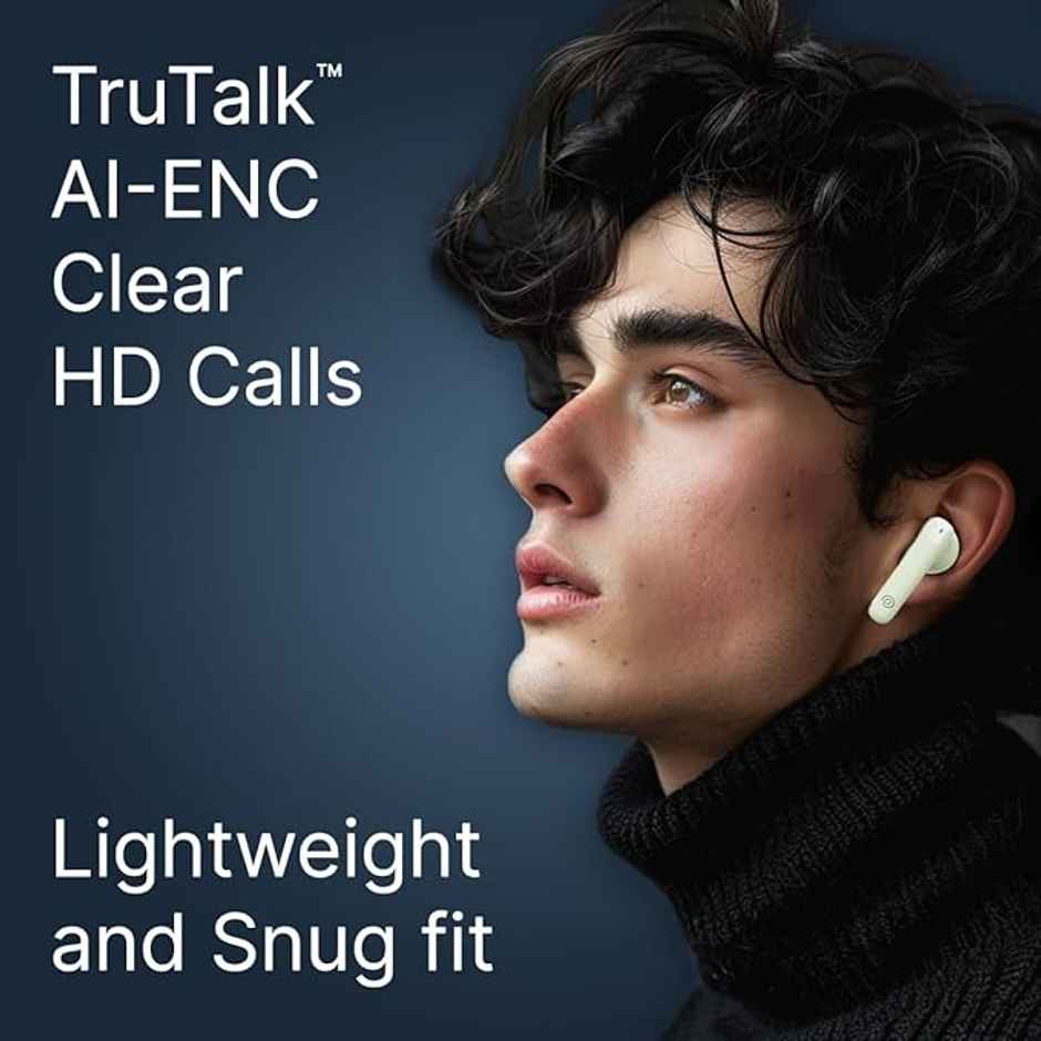 pTron Bassbuds Duo Pro TWS Earbuds | TruTalk AI-ENC Calls | 38H Playback Time | Movie/Music Modes - Light Green