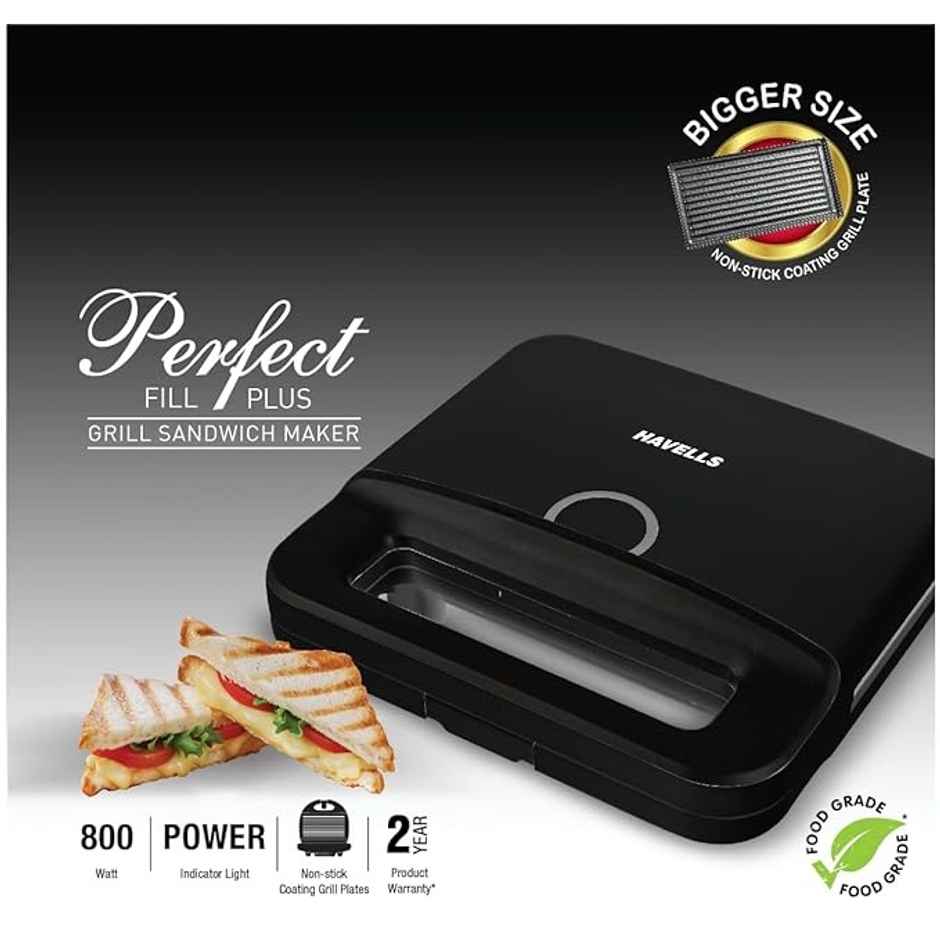 Havells Perfect Fill Plus 2 Slice 800 watt Grill Sandwich Maker (Black)