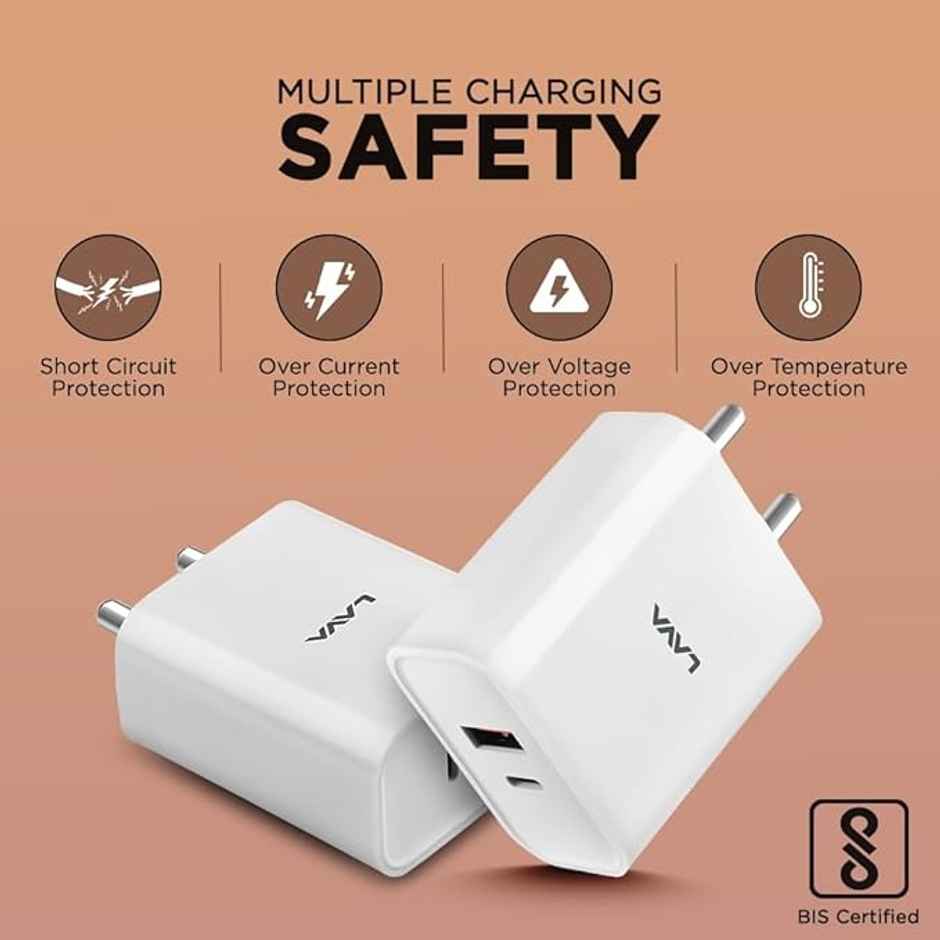 Lava 20W Type C Fast Wall Charger with PD Technology | Type C to C Data Cable Inside | White