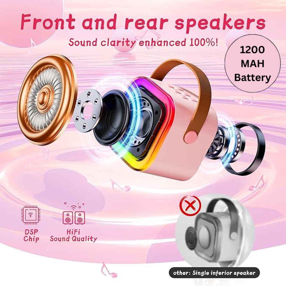 Kidara Unicorn Karaoke Double Sided Speaker With One Mic | Lights Bluetooth | Pink Unicorn