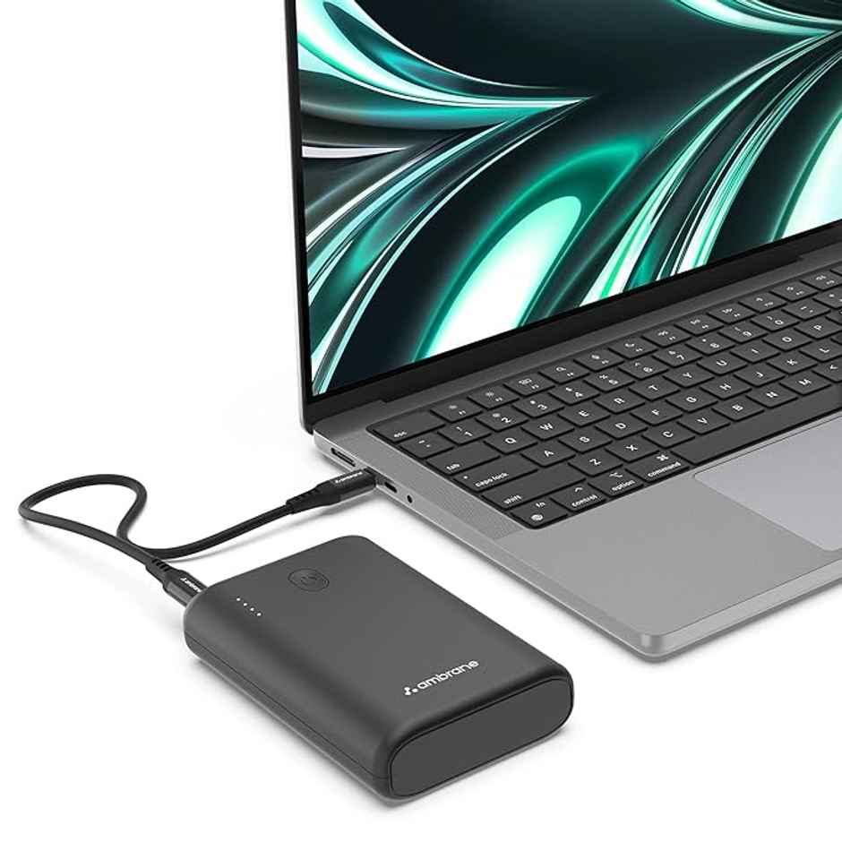 Ambrane 45W Fast Charging Powerbank For Macbook & Type C Laptops, 15000 mAh (Powerlit 45, Black)