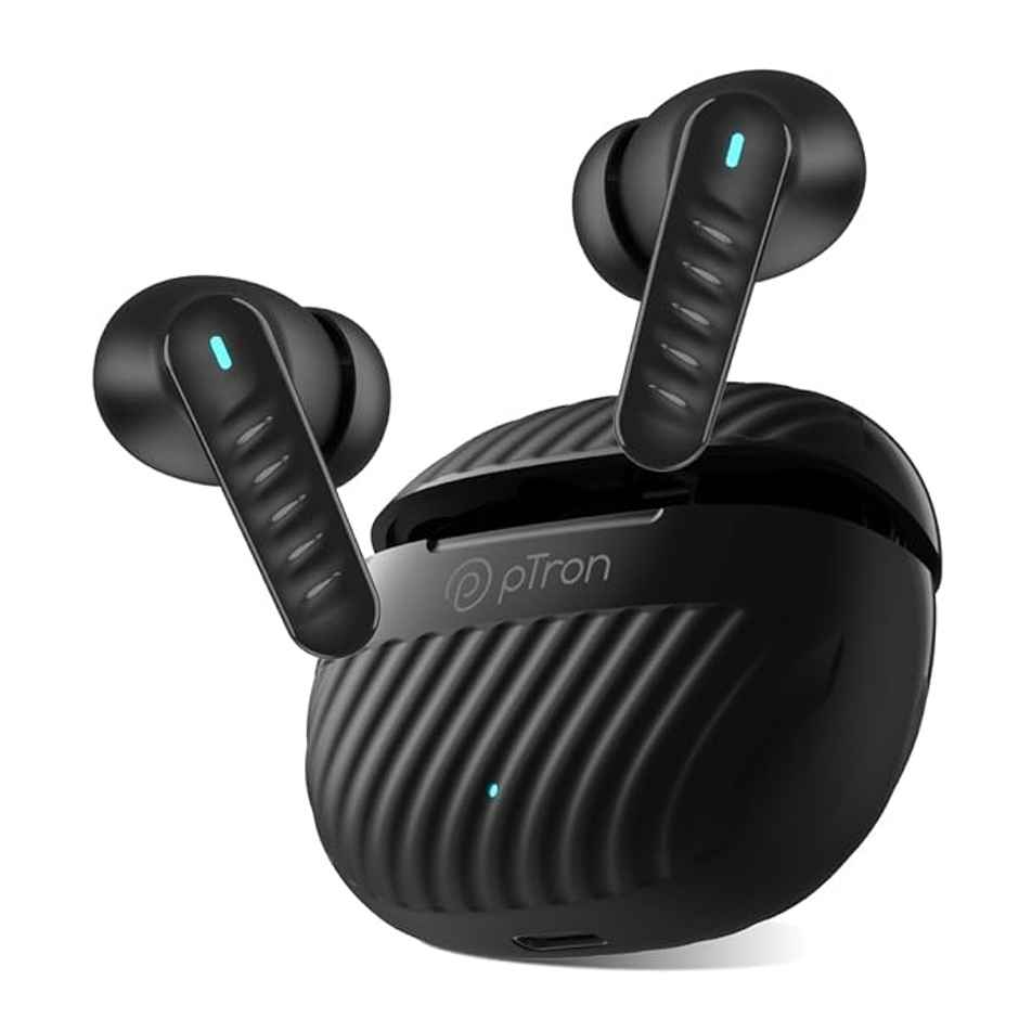 pTron Bassbuds Bliss TWS Earbuds | TruTalk ENC Calls | 40H Playtime | 50ms Game/Music Mode - Black