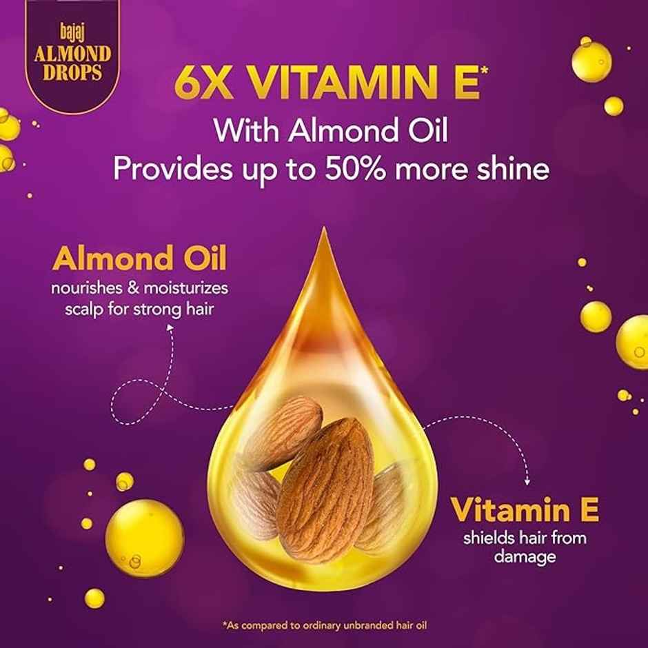 Bajaj Almond Drops Hair Oil with 2x Hairfall Reduction and 6x Vitamin E & Almond Oil