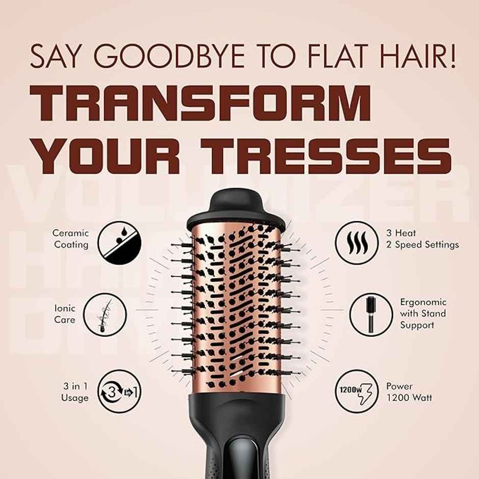 Havells Hd4081 Professional Volumizer Hair Dryer, Keranourish Ceramic Coating Brush Head,1200 Watts