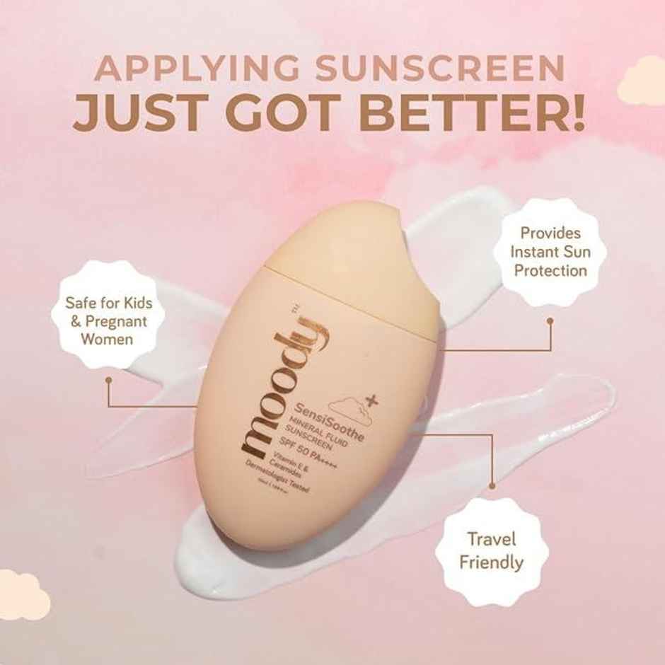 Moody Sensisoothe Sunscreen SPF 50 PA++++ Mineral With Ceramides & Rice (50 Ml)