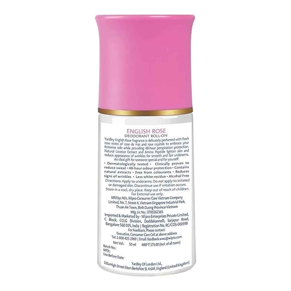 Yardley London English Rose Anti-Perspirant Roll-On With 48-Hour Active Sweat Protection For Women