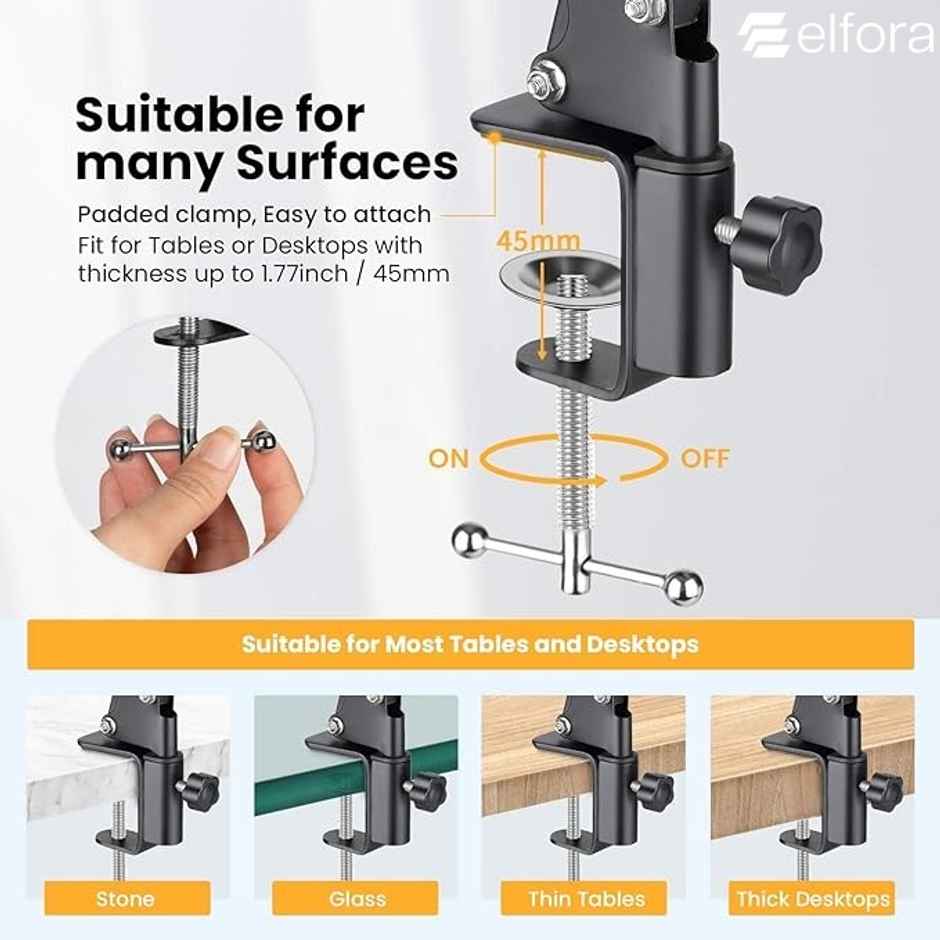 Elfora Adjustable Overhead Mobile Phone Holder with Long Arm for Video Recording | Black