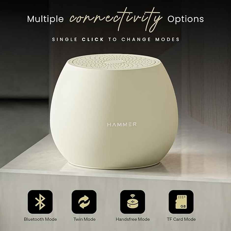 Hammer 5W Drop Bluetooth Indoor Speaker With Twin Pairing| 100hrs Standby Time| 1200 Mah Beige
