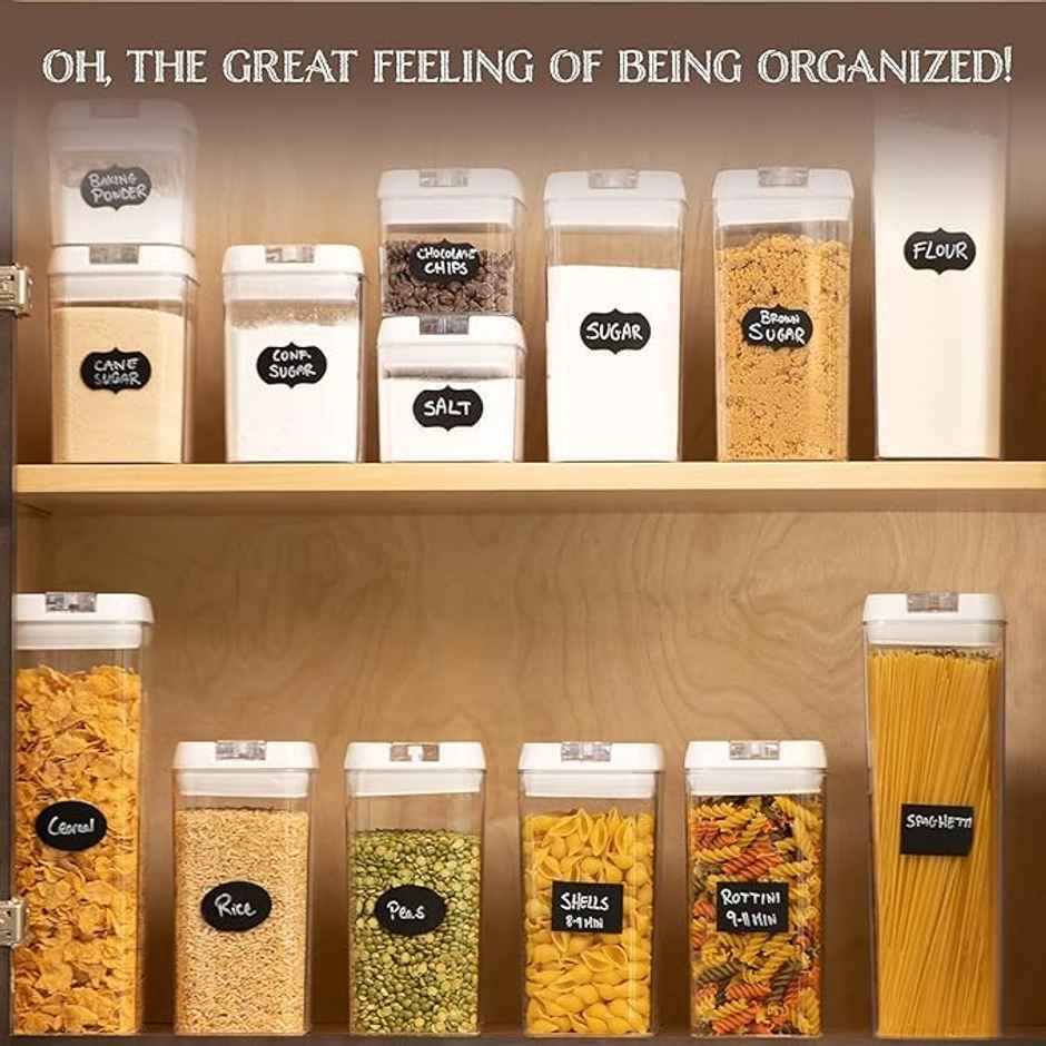 Tex-Ro White Cap Airtight Plastic Grocery Container For Kitchen Organizer - Pack Of 4