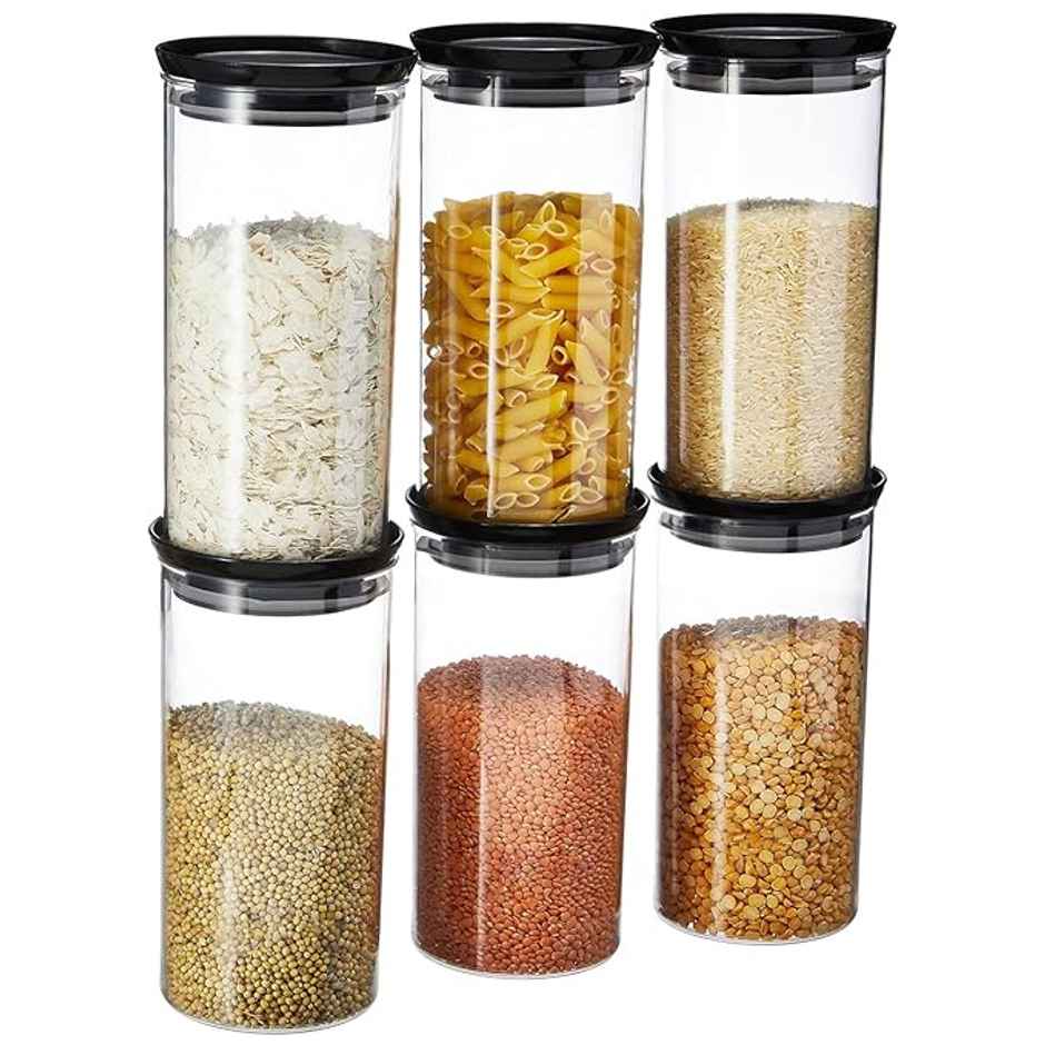 Tex-Ro Plastic Round Push Grocery Container For Kitchen Organizer