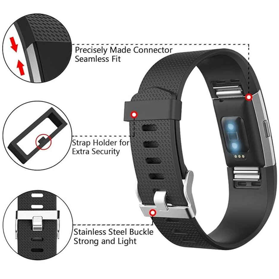 Sounce Pack of 3 Belts|Straps Compatible for Fitbit Charge2 Bands | 3 Units | Large, (Multi colour)