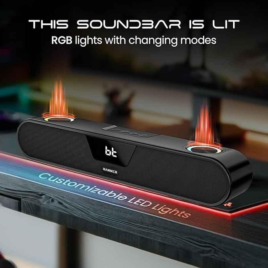 Hammer Beatbox Bluetooth Soundbar 24W Output| Rgb Lights| Aux| Tws Connectivity| 52Mm Drivers Black