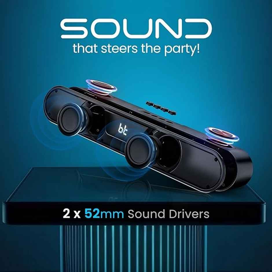 Hammer Beatbox Bluetooth Soundbar 24W Output| Rgb Lights| Aux| Tws Connectivity| 52Mm Drivers Black