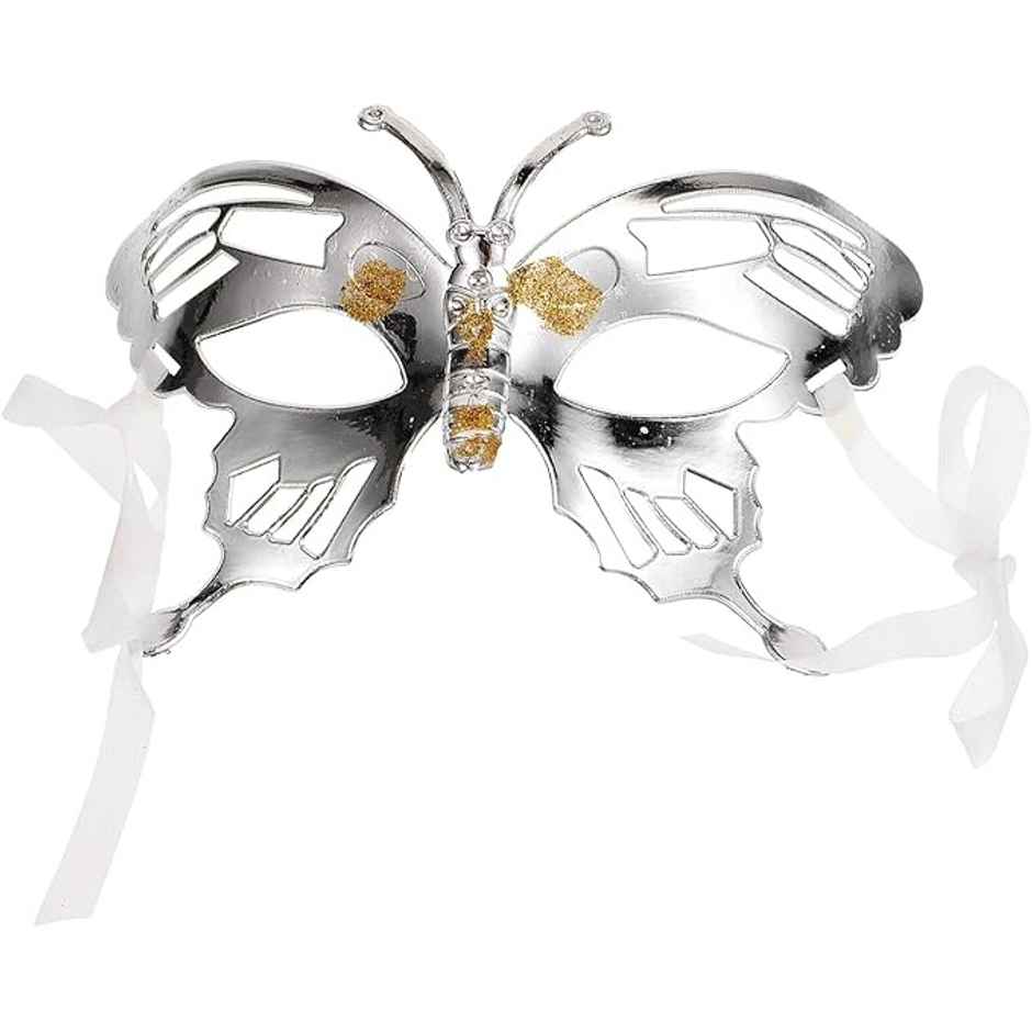 Masquerade Mask, Butterfly Mask with Ribbon Carnival Mask, Half Face | Multicolour | Chrome