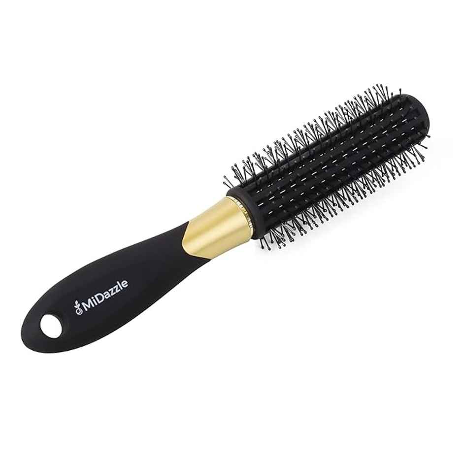 Midazzle Premium Round Black & Gold with Ring Hair Brush with Ring |MIHB0031