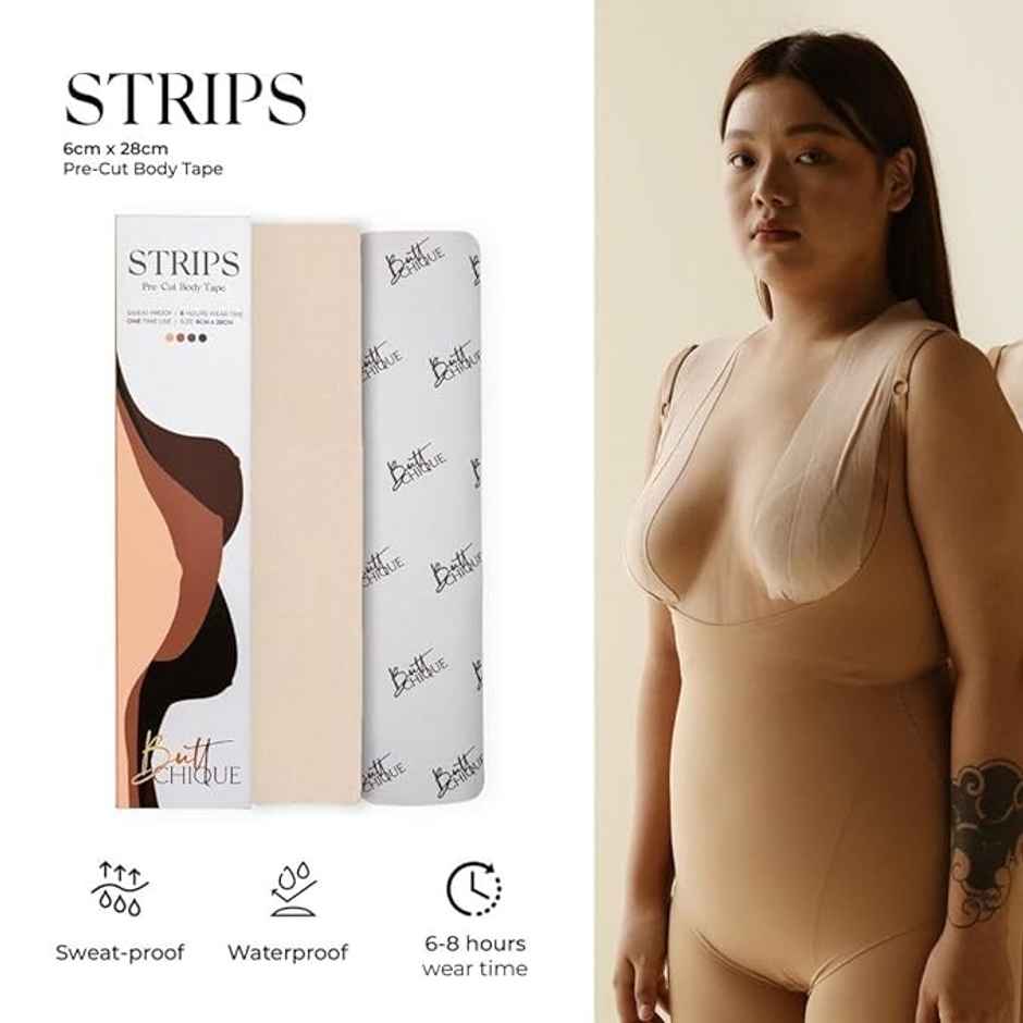 Buttchique Breast Lift Pre-Cut Body Tape Strips (Pack Of 4, Sand) (6 X 28 Cms Strips)