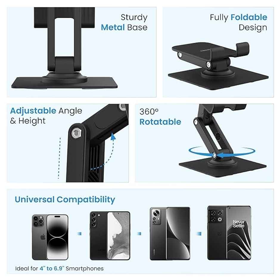 Ambrane 360 Rotation, Foldable Design Mobile Stand With Stable Metalic Round Base,(Twistand 360)