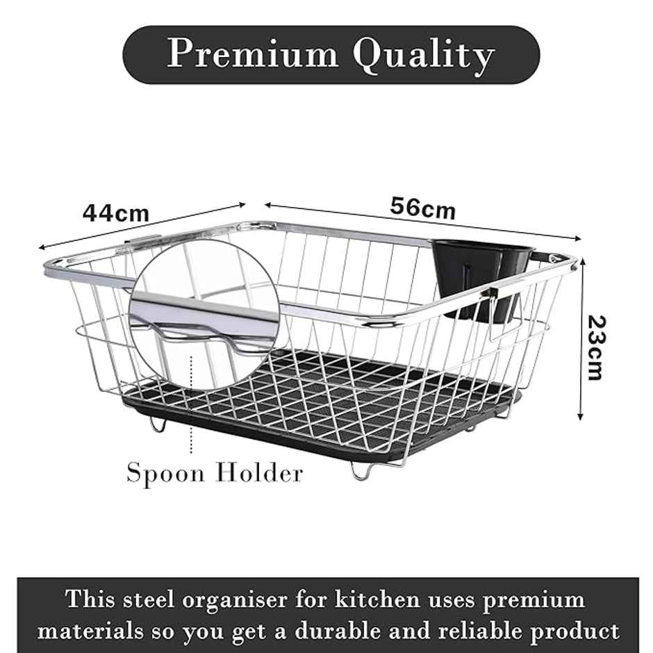 Kuber Industries Stainless Steel Dish Rack | Vessels Organizer with Draining Tray | 17x22 Inch