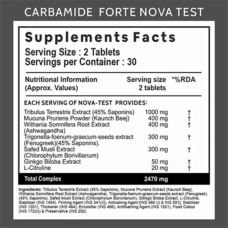 Carbamide Forte Testosterone Supplement for Men with Tribulus 1000mg, Ashwagandha, L-Citrulline & Kaunch Beej – 60 Veg Tablets