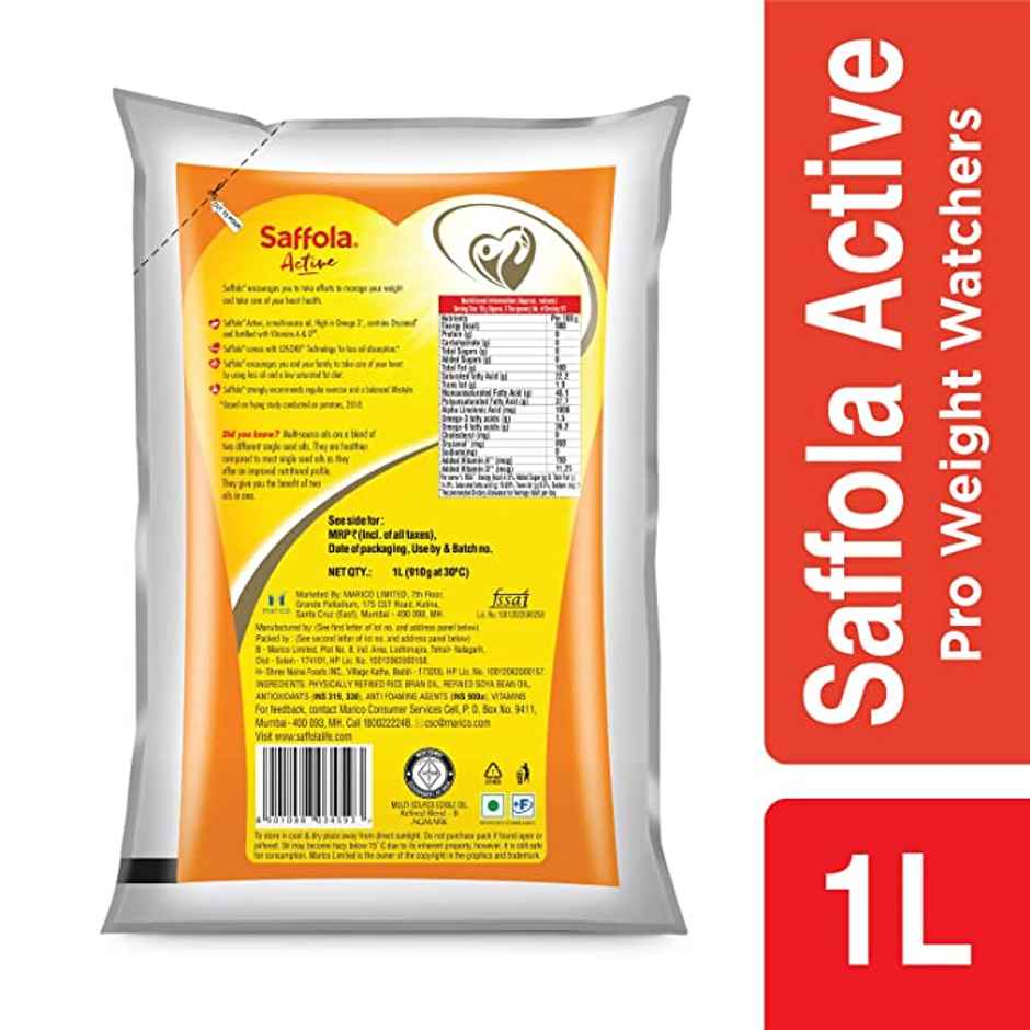 Saffola Active Rice Bran & Soyabean Oil | Rich in Omega 3 & Oryzanol Combo