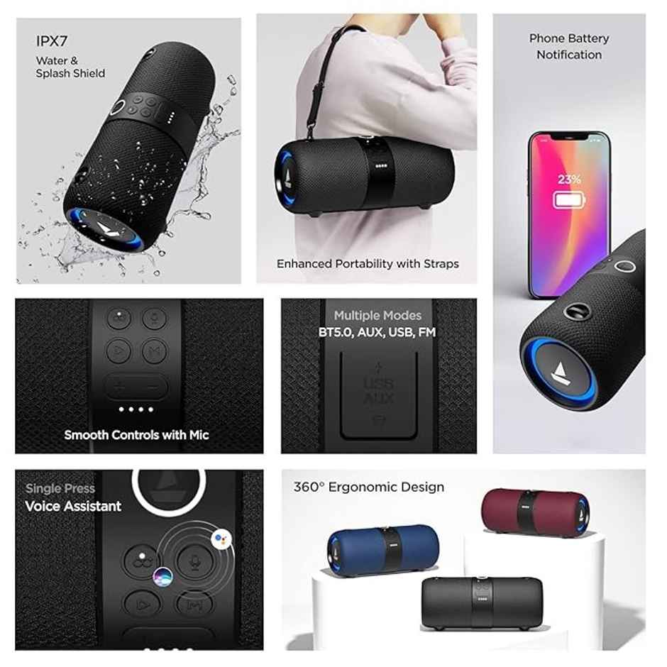 boAt Stone 1200 14W Bluetooth Speaker with Upto 9 Hours Battery, RGB LEDs, IPX7(Black)