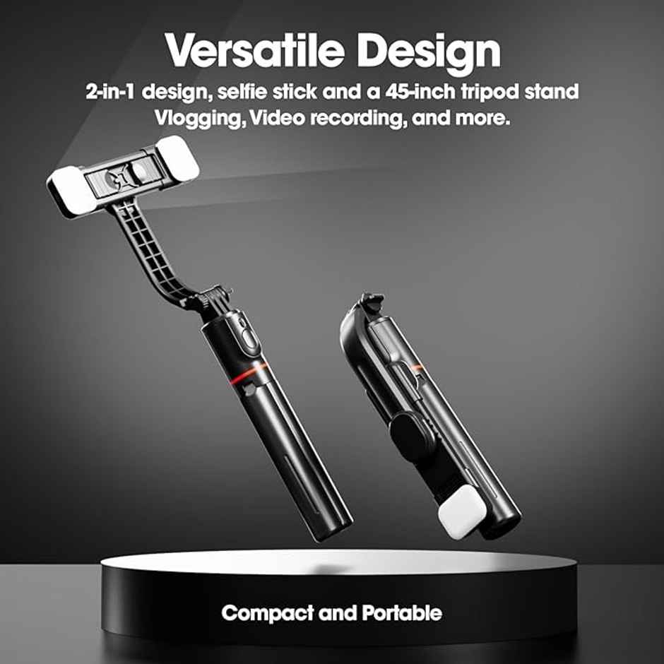 Sounce Selfie Stick with Detachable Light | 45 Inch Extension | 360 Degree Rotatation - Black