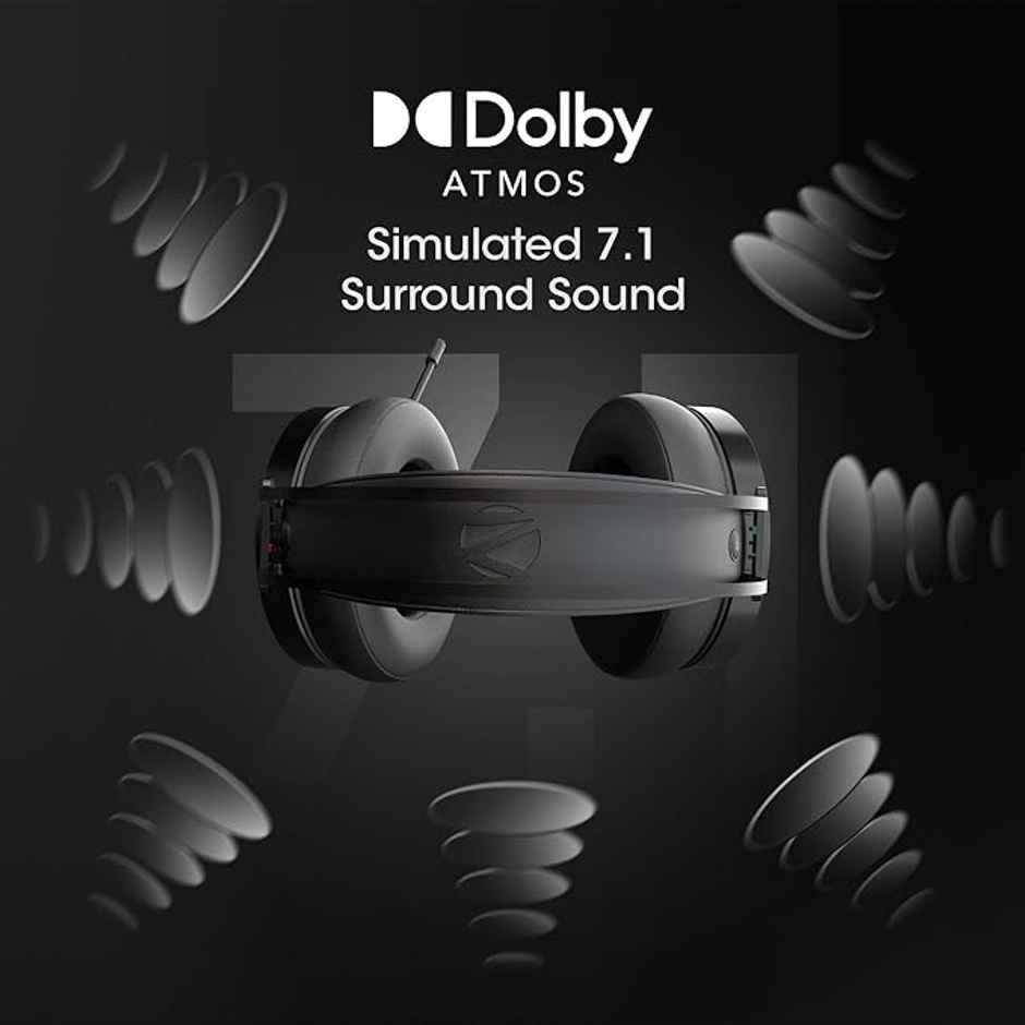 Zebronics Blitz Usb Gaming Wired On Ear Headphones With Mic & Dolby Atmos, Padded Cushions (Black)