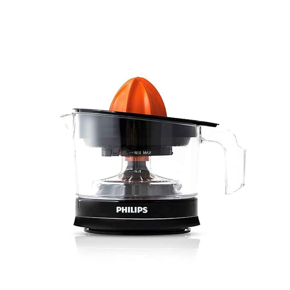 Philips HR2777/00 Citrus Press Juicer, 25 Watt, 0.5 Litre, 2 Sized Cones for different size fruit - Orange & Black