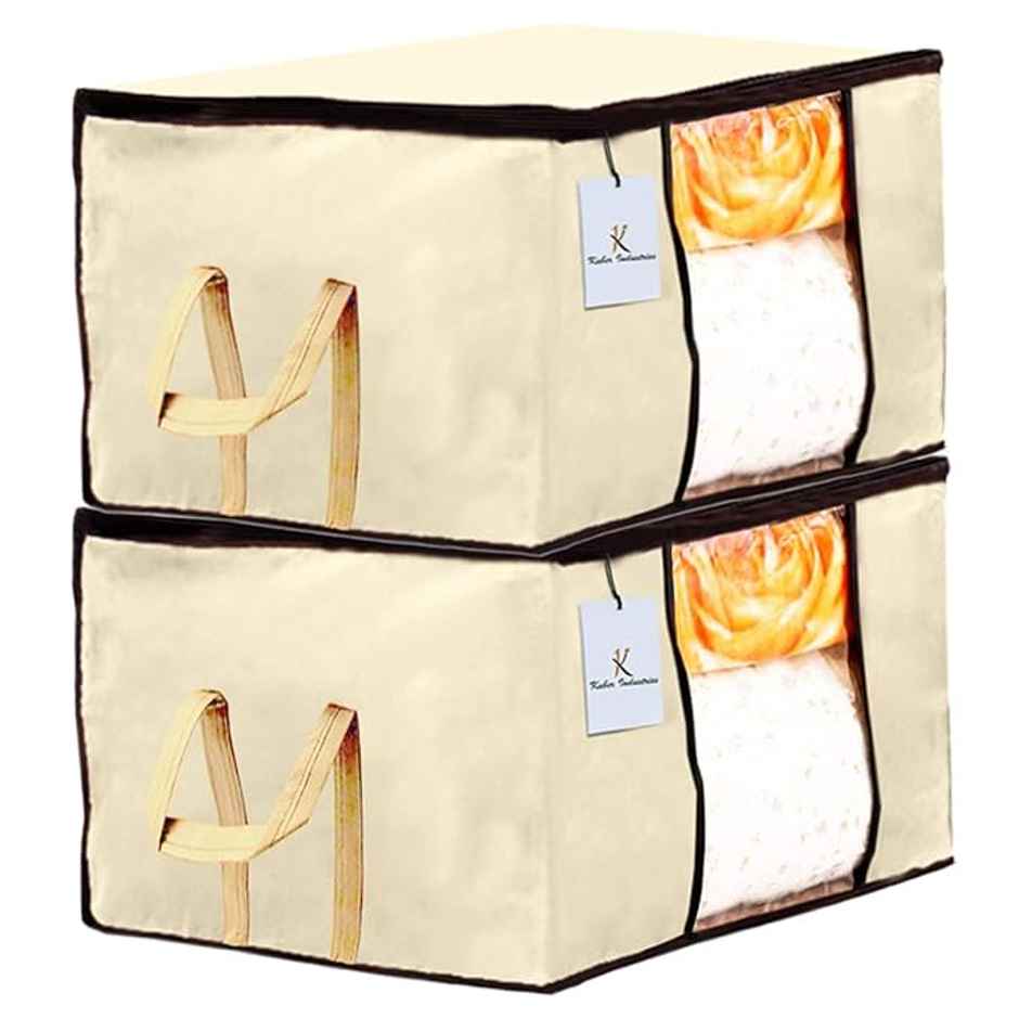 Kuber Industries Underbed Storage Bag, Storage Organiser, Blanket Cover Set of 2 - Ivory