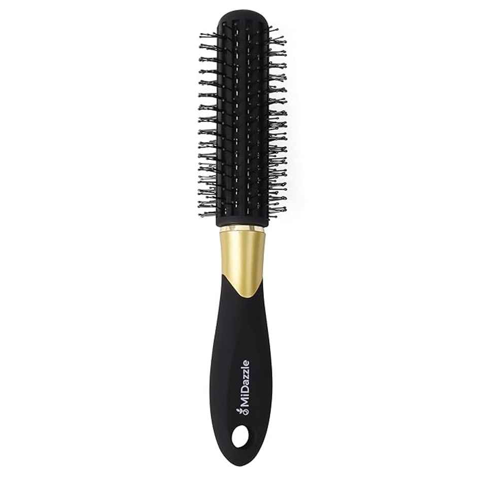 Midazzle Premium Round Black & Gold with Ring Hair Brush with Ring |MIHB0031
