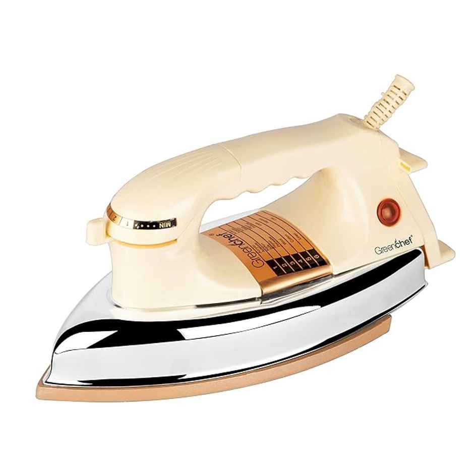 Greenchef D - 907 Heavy Weight 1000 W Dry Iron, 360 Degree Swivel Cord, Cool Touch Body - Yellow