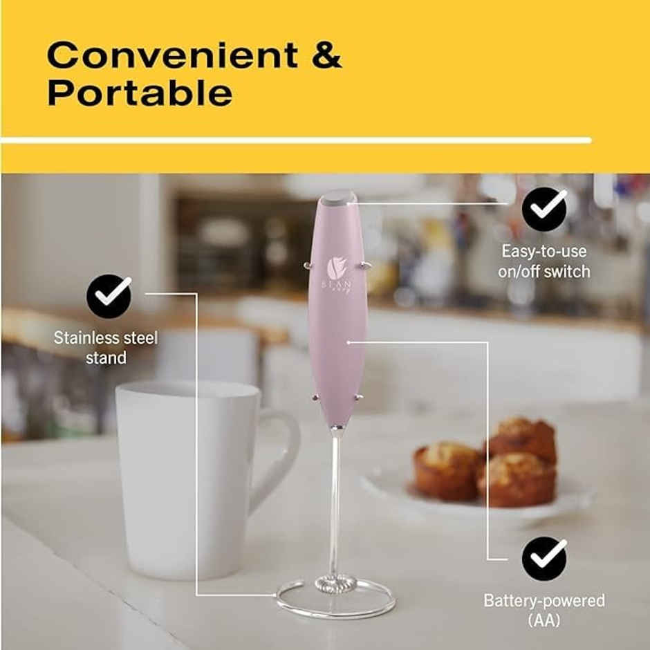 Bean Envy Milk Frother for Coffee - Handheld Battery-Operated Electric Milk & Coffee Frother - Pink